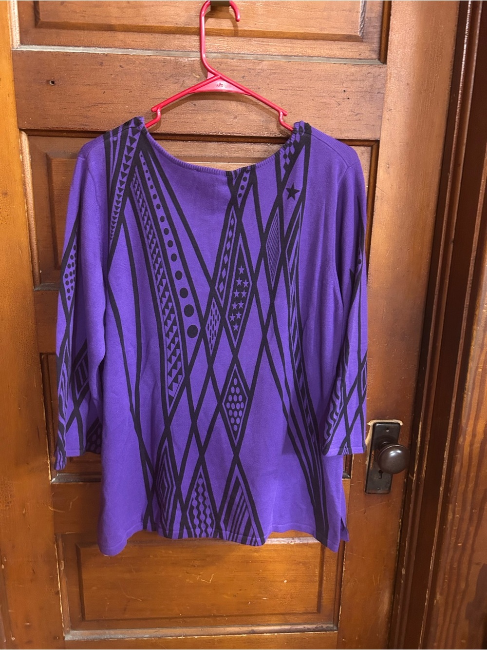 Bob Mackie Wearable Art Purple & Black Patterned Women's Top - Picture 2 of 5